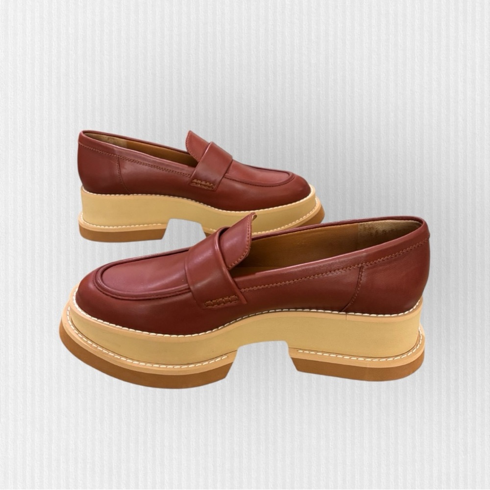 Clergerie Banel Platform Loafers 38 1/2 or 8 Handmade Leather Brown